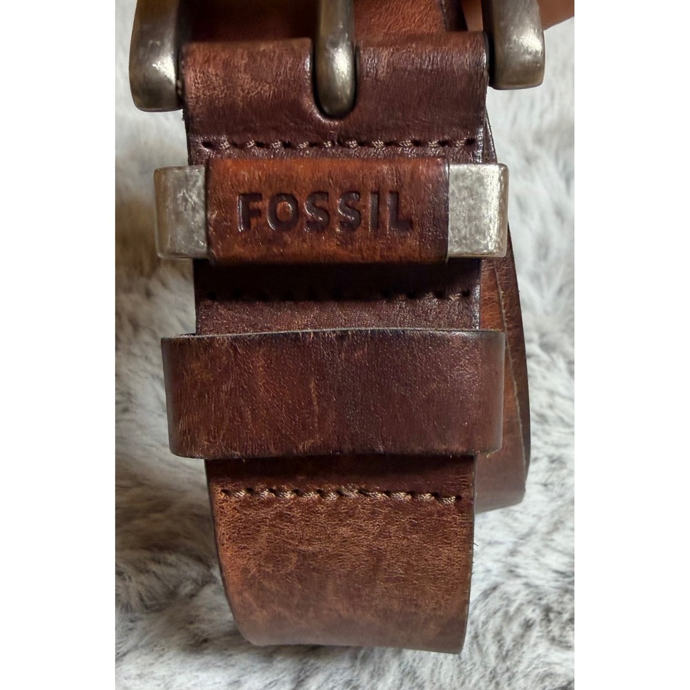 Fossil Mens Dark Brown Genuine Leather Belt MB136120038 Sz 38 Distressed Buckle - Picture 2 of 6